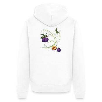 Pflaumen, Obst - Unisex Premium Bio Zip Hoodie - Weiß - Hinten - Thijin (182cm)