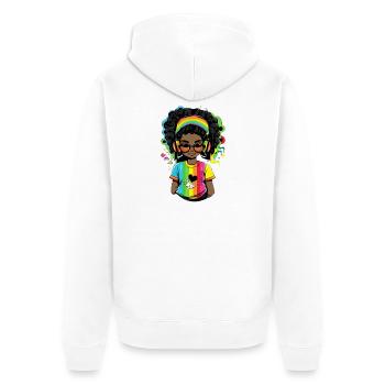Leuchtender Reggae-Pullover mit Rainbow-Design - Unisex Premium Bio Zip Hoodie - Weiß - Hinten - Thijin (182cm)
