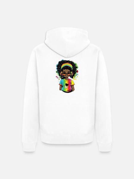 Leuchtender Reggae-Pullover mit Rainbow-Design - Unisex Premium Bio Zip Hoodie - Weiß