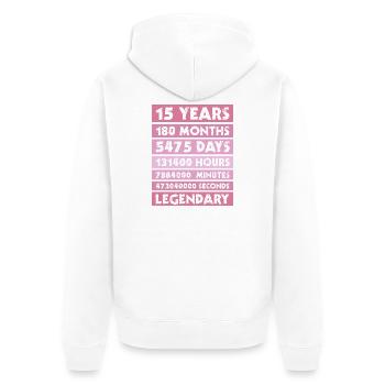 15 years legendary - Jubiläum - Firma - Jahrestag - Unisex Premium Bio Zip Hoodie - Weiß - Hinten - Thijin (182cm)