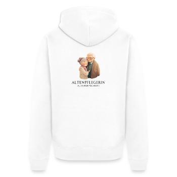 Altenpflegerin aus Leidenschaft - Stolz auf Beruf - Unisex Premium Bio Zip Hoodie - Weiß - Hinten - Thijin (182cm)