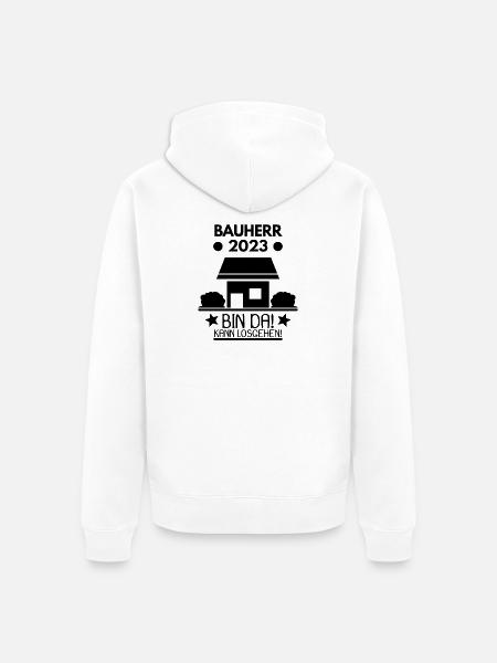 Bauherr 2023 Hausbau Baustelle - Unisex Premium Bio Zip Hoodie - Weiß