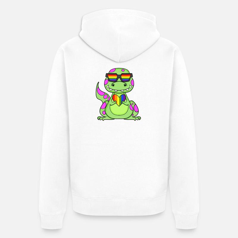 Dino Cœur arc-en-ciel - Veste à capuche bio Premium Unisexe - blanc