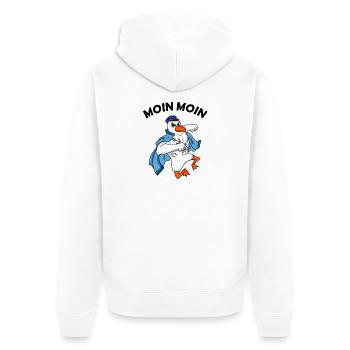 Moin Möwe Nordsee Kapitän - Unisex Premium Bio Zip Hoodie - Weiß - Hinten - Thijin (182cm)