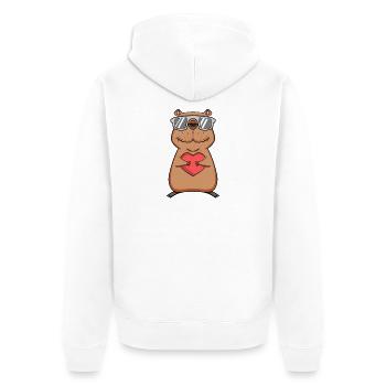 Capybara Wasserschwein Herz Motiv - Unisex Premium Bio Zip Hoodie - Weiß - Hinten - Thijin (182cm)