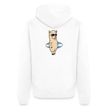Surfbrett Alpaka Surfen - Unisex Premium Bio Zip Hoodie - Weiß - Hinten - Thijin (182cm)