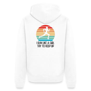 Marathon - Je cours comme une fille. Essayez de suivre. - Veste à capuche bio Premium Unisexe - blanc - Dos - Thijin (182cm)