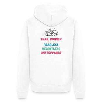 Coureur de trail - Intrépide. Implacable. Imparable. - Veste à capuche bio Premium Unisexe - blanc - Dos - Thijin (182cm)