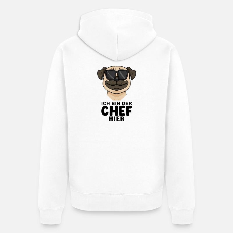 Cooler Hund Mops Chef Spruch - Unisex Premium Bio Zip Hoodie - Weiß