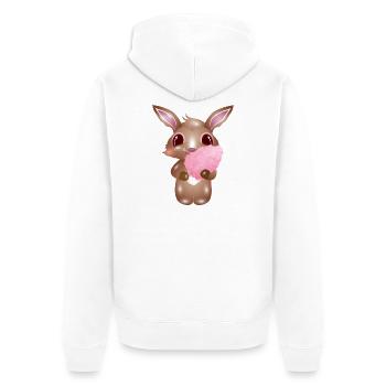 niedlicher Hase mit rosa Zuckerwatte - Unisex Premium Bio Zip Hoodie - Weiß - Hinten - Thijin (182cm)