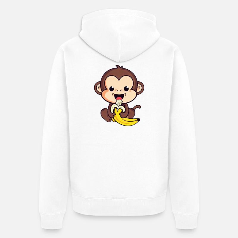 cute monkey eats a banana - Unisex Premium Organic Zip Hoodie - white