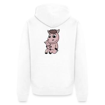 Pferd Familie - Pferd mit Baby - Unisex Premium Bio Zip Hoodie - Weiß - Hinten - Thijin (182cm)