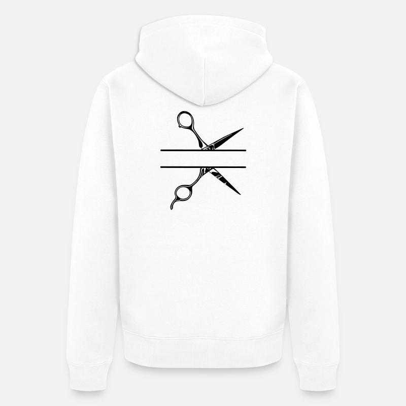 Texte bannière logo coiffeur, ciseaux - Veste à capuche bio Premium Unisexe - blanc