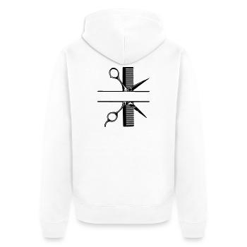 Ciseaux avec bannière de texte en peigne - Veste à capuche bio Premium Unisexe - blanc - Dos - Thijin (182cm)