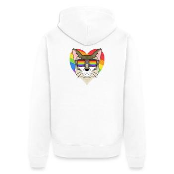 Regenbogen - Katze Singapura mit Brille und Herz - Unisex Premium Bio Zip Hoodie - Weiß - Hinten - Thijin (182cm)