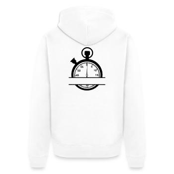 Minutenstoppuhr mit Ausschnitt - Unisex Premium Bio Zip Hoodie - Weiß - Hinten - Thijin (182cm)