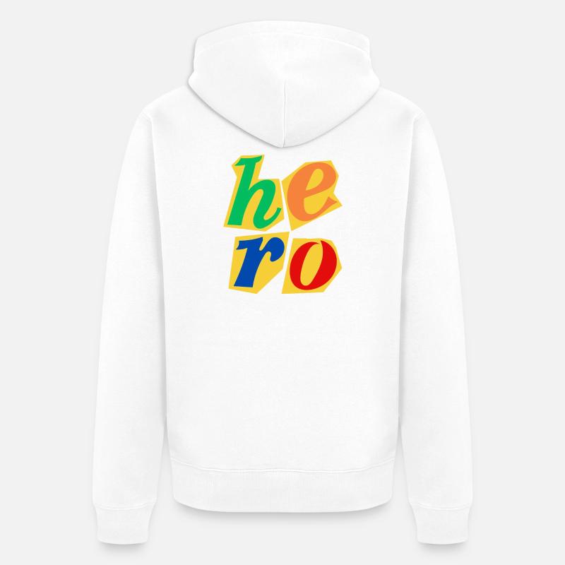 Conception de lettres majuscules Hero - Veste à capuche bio Premium Unisexe - blanc