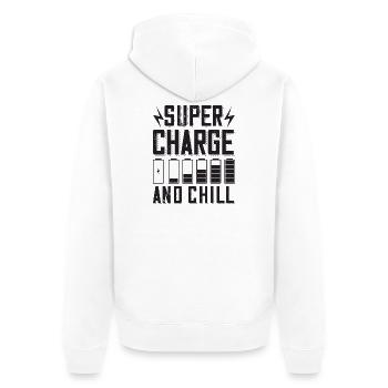 Supercharge And Chill - for electric car fans - Unisex Premium Organic Zip Hoodie - white - Back - Thijin (182cm)