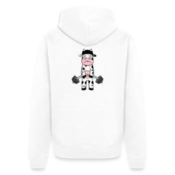 Kuh Fitness Motivation Gym Geschenk - Unisex Premium Bio Zip Hoodie - Weiß - Hinten - Thijin (182cm)