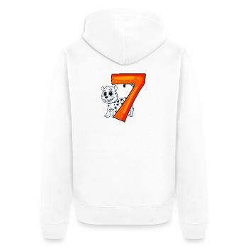 7th Birthday Motif Snow Leopard - Seven Years - Unisex Premium Organic Zip Hoodie - white - Back - Thijin (182cm)