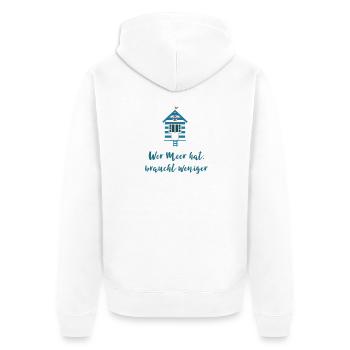 Wer Meer hat braucht weniger - Unisex Premium Bio Zip Hoodie - Weiß - Hinten - Thijin (182cm)