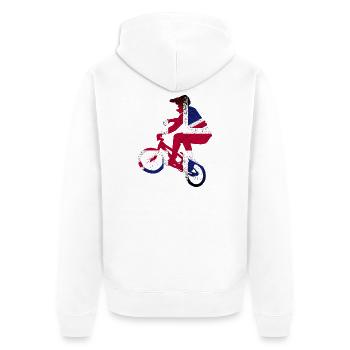Union Jack Radfahrer-Silhouette - Unisex Premium Bio Zip Hoodie - Weiß - Hinten - Thijin (182cm)