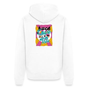 70s - Unisex Premium Organic Zip Hoodie - white - Back - Thijin (182cm)