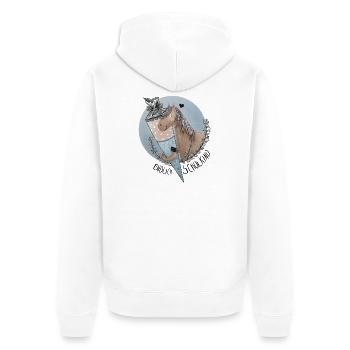 Endlich Schulkind Pferd mit Schultüte Blau - Unisex Premium Bio Zip Hoodie - Weiß - Hinten - Thijin (182cm)