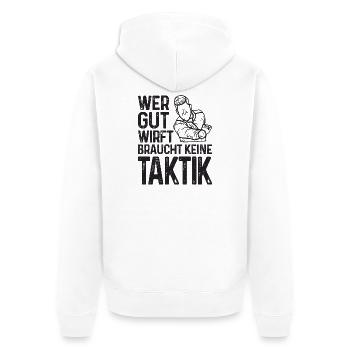 Wer gut legt braucht keine Taktik Bouler Petanque - Unisex Premium Bio Zip Hoodie - Weiß - Hinten - Thijin (182cm)