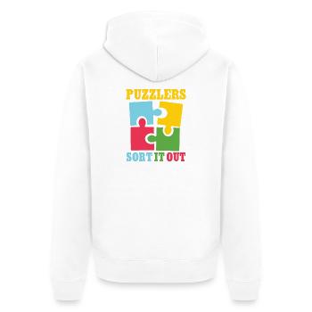 Puzzlers sort it out - Unisex Premium Bio Zip Hoodie - Weiß - Hinten - Thijin (182cm)