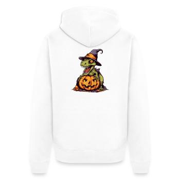 Gruseliger Dinosaurier Hexen Kürbis - Unisex Premium Bio Zip Hoodie - Weiß - Hinten - Thijin (182cm)
