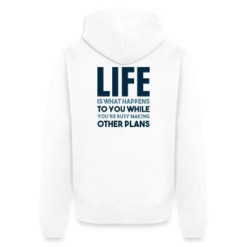 Das Leben passiert - Unisex Premium Bio Zip Hoodie - Weiß - Hinten - Thijin (182cm)