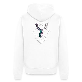 Geometrischer Hirsch – Modernes Naturdesign - Unisex Premium Bio Zip Hoodie - Weiß - Hinten - Thijin (182cm)