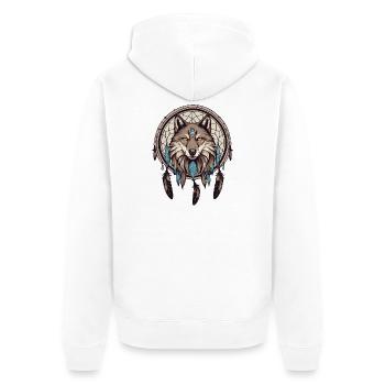 Traumfänger mit Wolf - Unisex Premium Bio Zip Hoodie - Weiß - Hinten - Thijin (182cm)