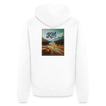 Gravel Bliss: Ride On - Unisex Premium Bio Zip Hoodie - Weiß - Hinten - Thijin (182cm)