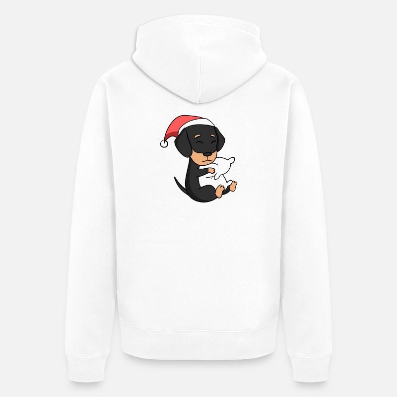 Teckel Chien Animal Noël - Veste à capuche bio Premium Unisexe - blanc