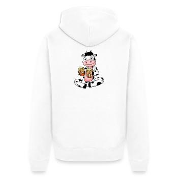 Kuh mit Bier - Unisex Premium Bio Zip Hoodie - Weiß - Hinten - Thijin (182cm)