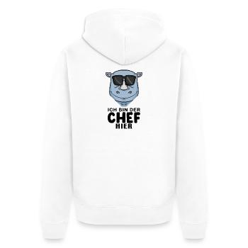 Chef Spruch mit Nashorn Motiv - Unisex Premium Bio Zip Hoodie - Weiß - Hinten - Thijin (182cm)
