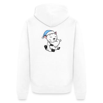 Sleeping Tired - Cat with Pillow and Sleepy Cap - Unisex Premium Organic Zip Hoodie - white - Back - Thijin (182cm)