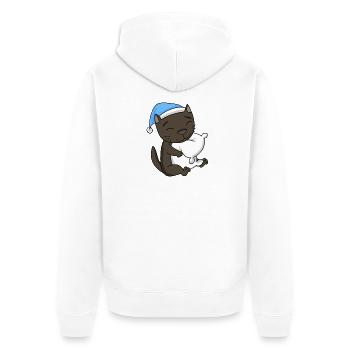 Sleeping Tired - Cat with Pillow and Sleepy Cap - Unisex Premium Organic Zip Hoodie - white - Back - Thijin (182cm)