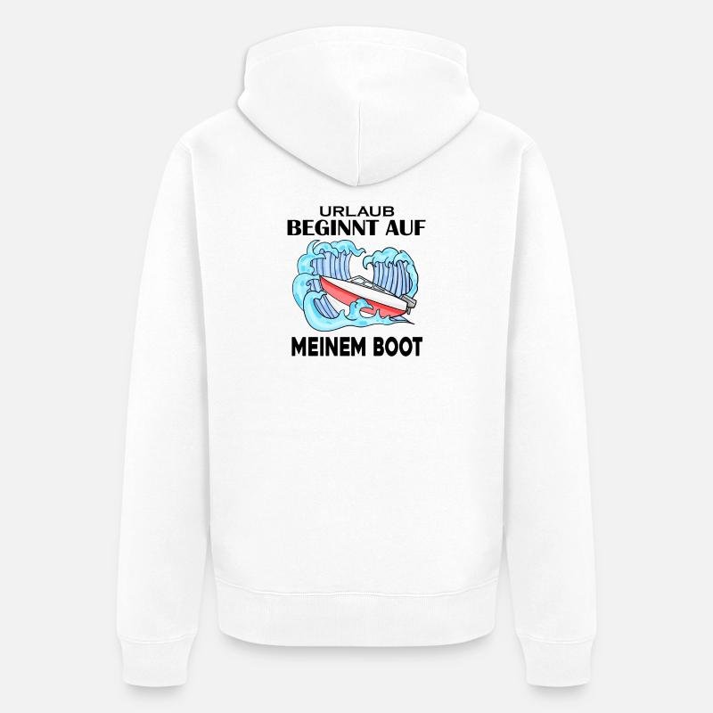 Urlaub Boot Spruch - Unisex Premium Bio Zip Hoodie - Weiß