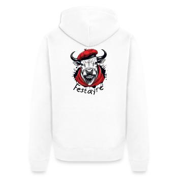 Festayre, féria et taureau béret et foulard rouge - Veste à capuche bio Premium Unisexe - blanc - Dos - Thijin (182cm)