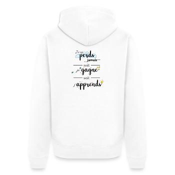 Citation : Je ne perds jamais - Veste à capuche bio Premium Unisexe - blanc - Dos - Thijin (182cm)
