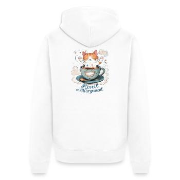 Réveil en chargement, humour chat et tasse à café - Veste à capuche bio Premium Unisexe - blanc - Dos - Thijin (182cm)