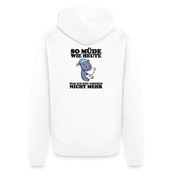 Ausschlafen Müde Spruch lustig Schlafen - Nilpferd - Unisex Premium Bio Zip Hoodie - Weiß - Hinten - Thijin (182cm)
