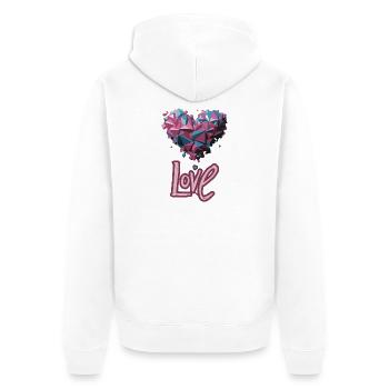 Rosa und blaues geometrisches Herz - Unisex Premium Bio Zip Hoodie - Weiß - Hinten - Thijin (182cm)