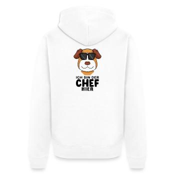 Chef Spruch Anführer Hund Jack Russell Motiv - Unisex Premium Bio Zip Hoodie - Weiß - Hinten - Thijin (182cm)