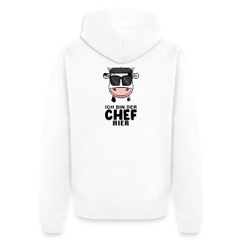 Chef Spruch Anführer Kuh Motiv - Unisex Premium Bio Zip Hoodie - Weiß - Hinten - Thijin (182cm)