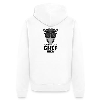 Chef Spruch Anführer Esel Motiv - Unisex Premium Bio Zip Hoodie - Weiß - Hinten - Thijin (182cm)