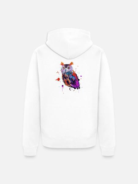 Hibou aquarelle - Veste à capuche bio Premium Unisexe - blanc